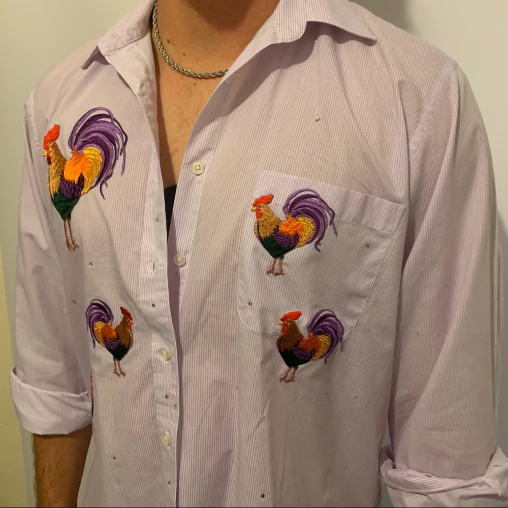 Rhinestone Bedazzled Rooster Button Down Shirt - image 8
